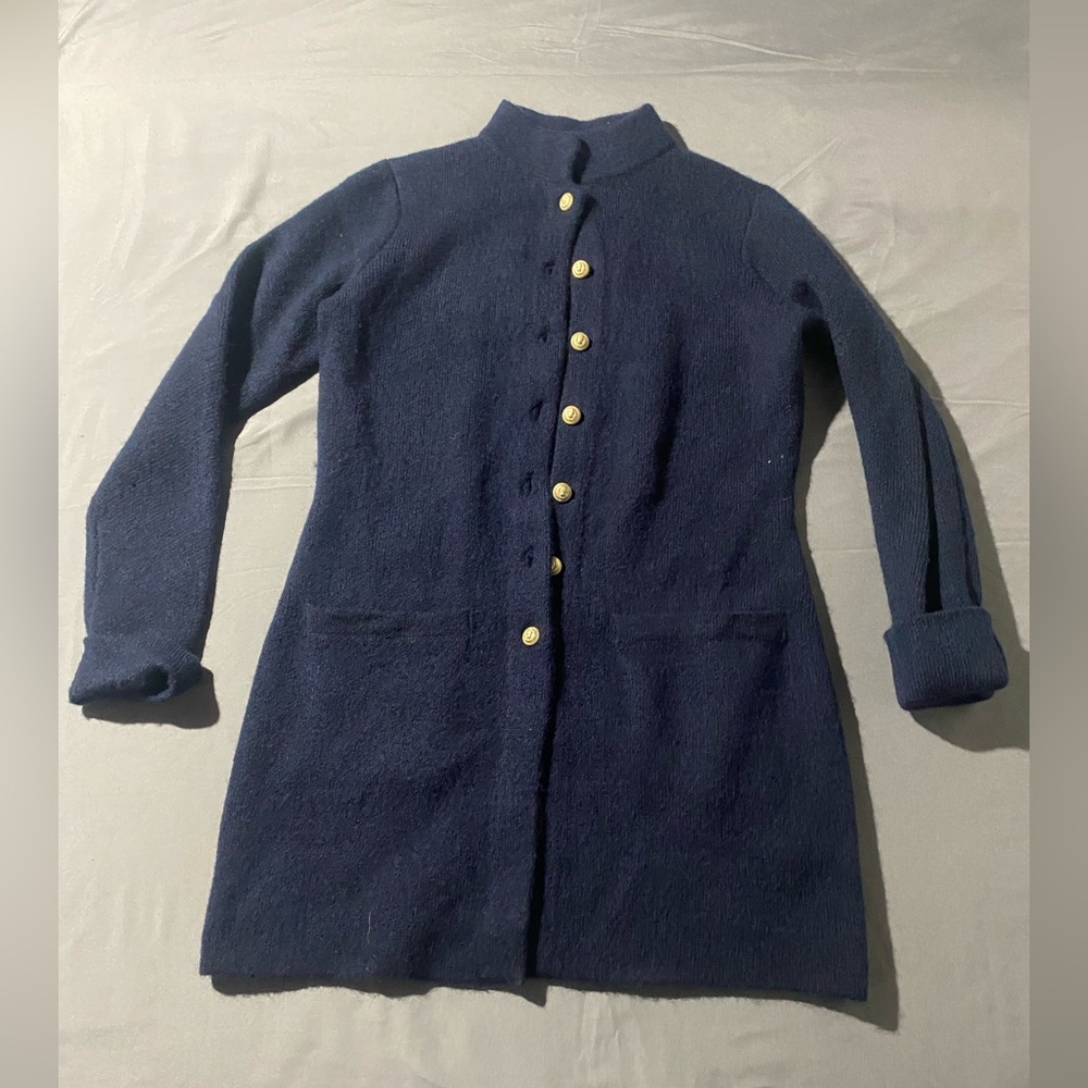 Adrienne Vittadini Navy Pea Coat with Gold Accents